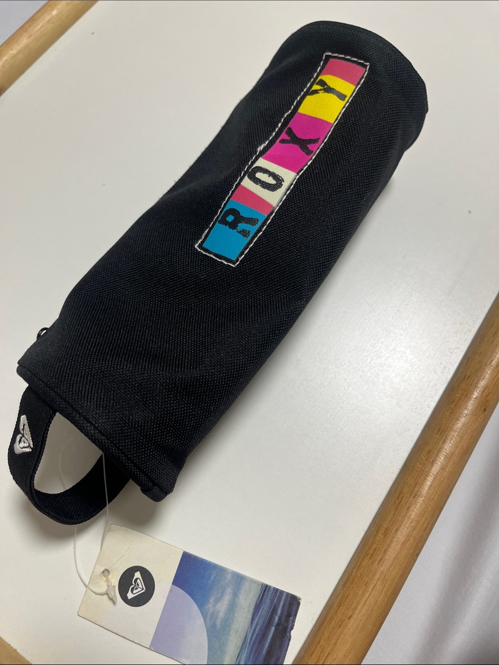 Roxy Kids Black Pencil Case with Blue, Pink, Yellow Logo Blocks